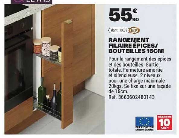 RANGEMENT FILAIRE ÉPICES/BOUTEILLES 15CM