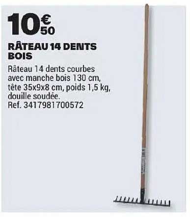 RÂTEAU 14 DENTS BOIS
