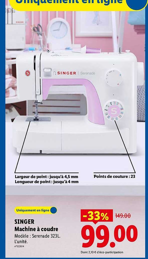 SINGER Machine à coudre Modèle : Serenade 323L. L'unité.
