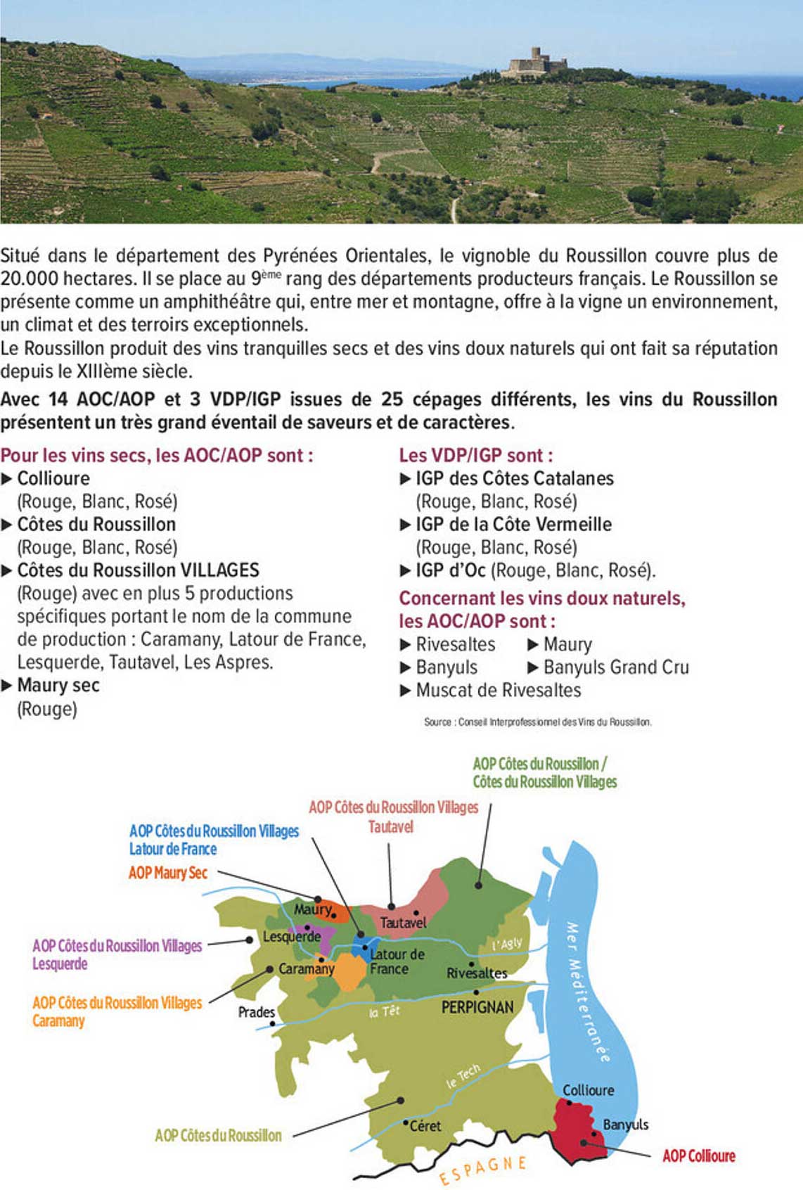 Situé dans le département des Pyrénées Orientales, le vignoble du Roussillon couvre plus de 20.000 hectares.