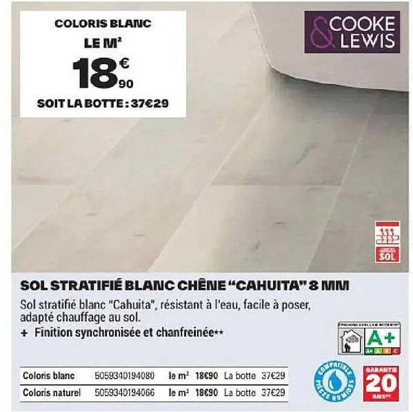 SOL STRATIFIÉ BLANC CHÊNE “CAHUITA” 8 MM
