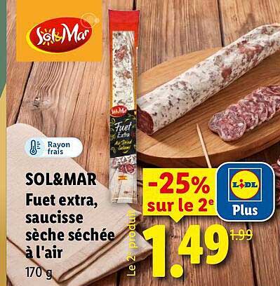 SOL&MAR Fuet extra, saucisse sèche séchée à l'air 170 g
