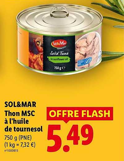 SOL&MAR Thon MSC à l'huile de tournesol 750 g (PNE) (1 kg = 7,32 €) n°1000615