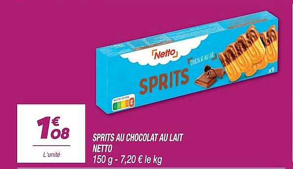 SPRITS AU CHOCOLAT AU LAIT NETTO 150 g - 7,20 € le kg