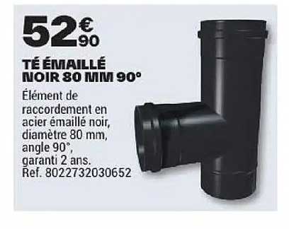 TÉ ÉMAILLÉ NOIR 80 MM 90°