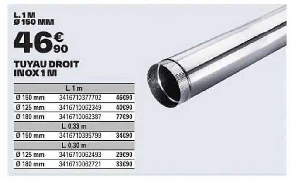 TUYAU DROIT INOX 1 M
