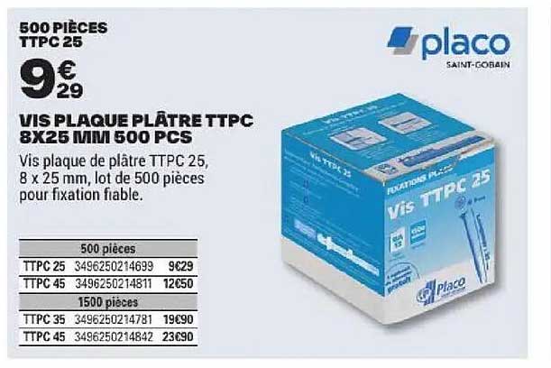 VIS PLAQUE PLATRE TTPC 25 8X25 MM 500 PCS