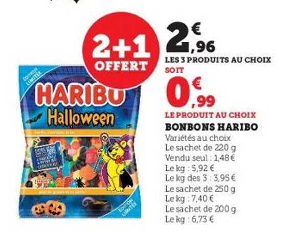 2+1 offert sur les bonbons Haribo Halloween