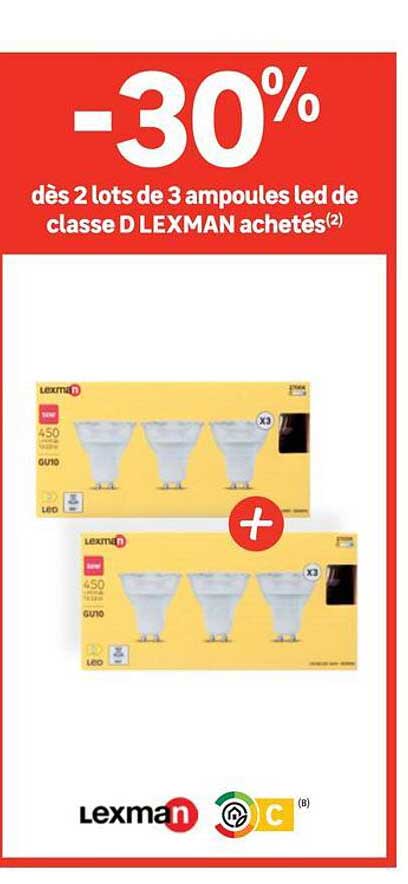 -30% dès 2 lots de 3 ampoules led de classe D LEXMAN achetés