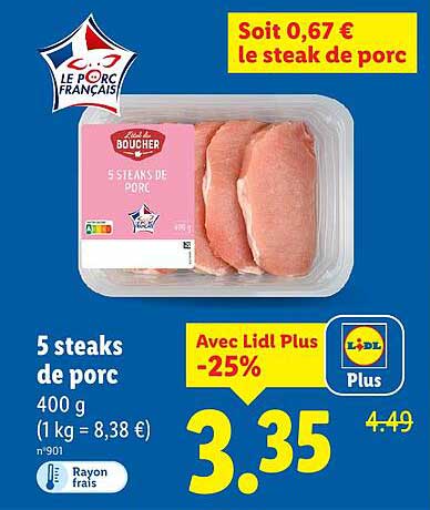 5 steaks de porc