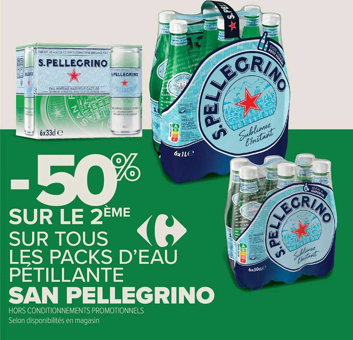 50% SUR LE 2ÈME SUR TOUS LES PACKS D'EAU PÉTILLANTE SAN PELLEGRINO
