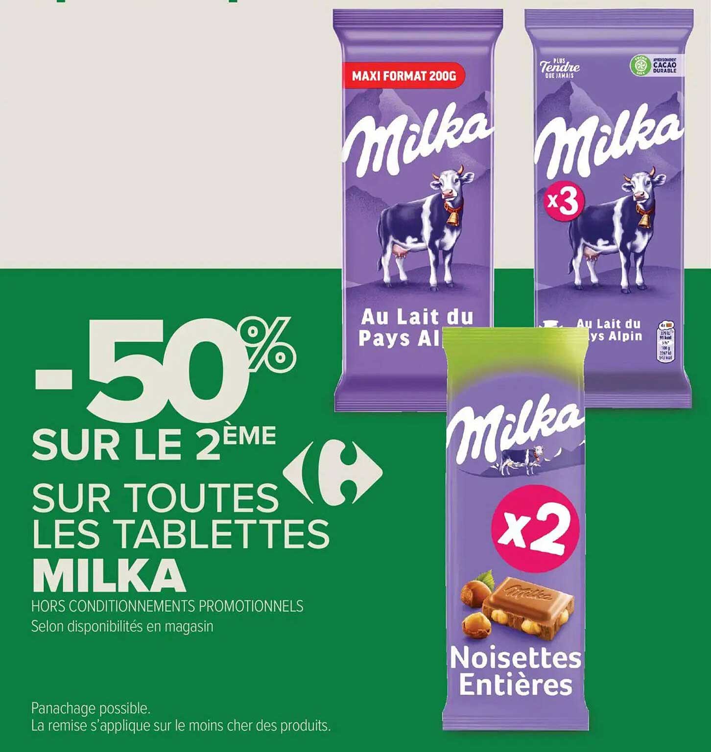 -50% SUR LE 2ème SUR TOUTES LES TABLETTES MILKA