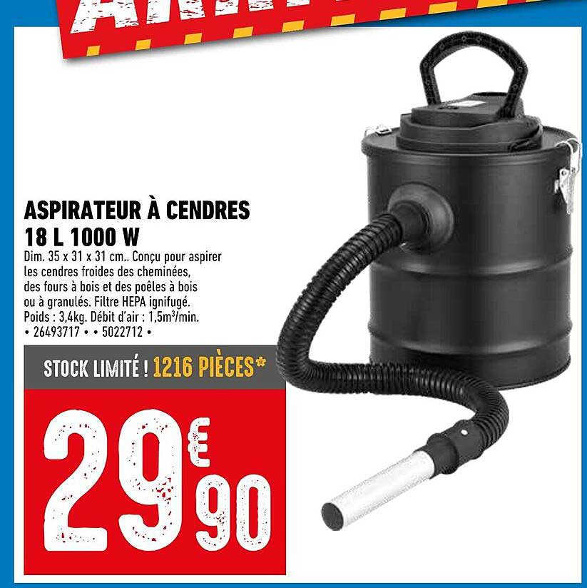 ASPIRATEUR À CENDRES 18 L 1000 W