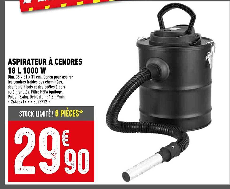 ASPIRATEUR À CENDRES 18 L 1000 W
