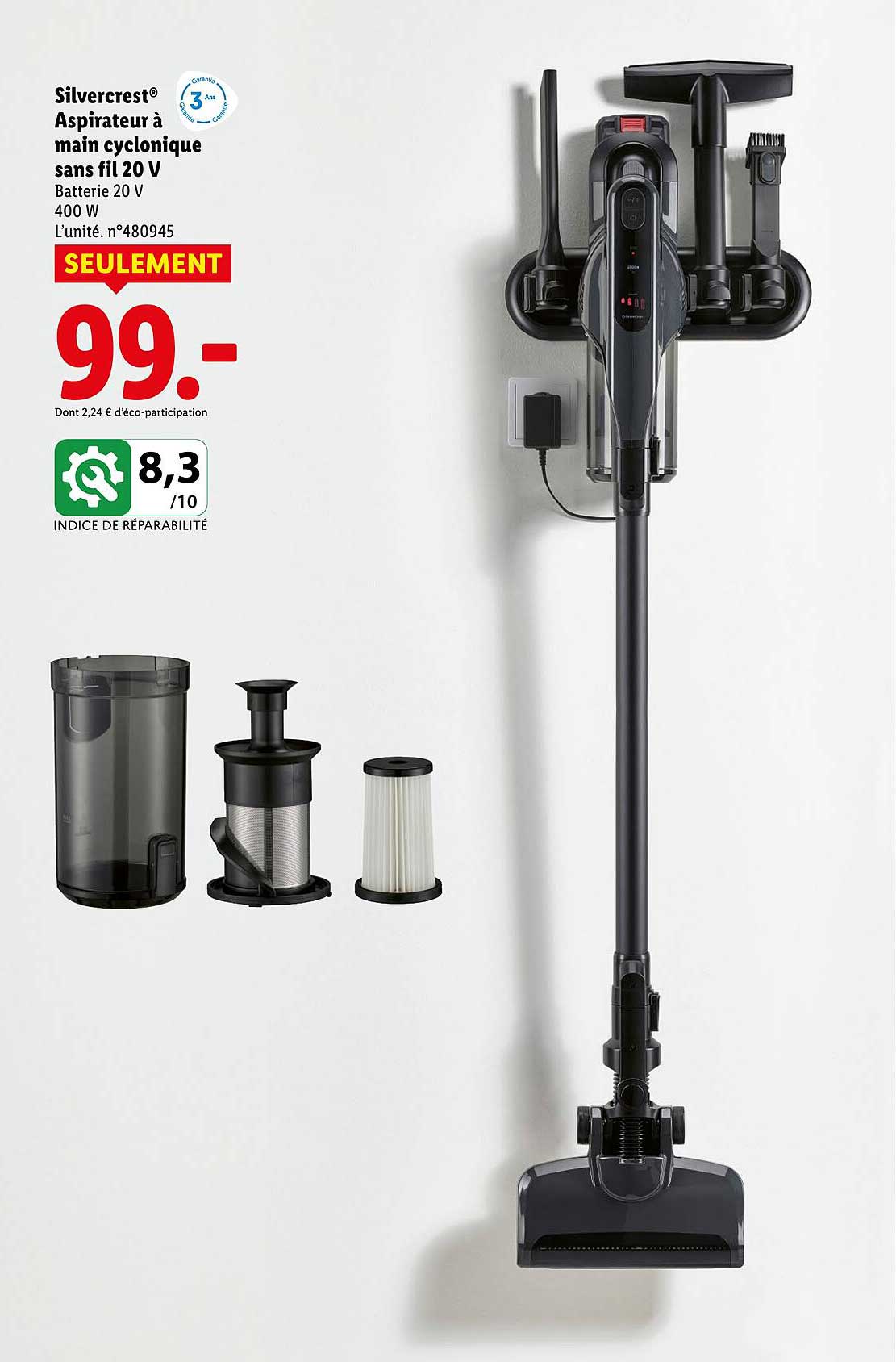 Aspirateur à main cyclonique sans fil 20 V
