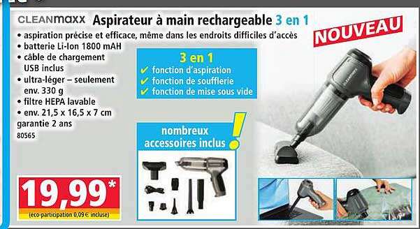 Aspirateur à main rechargeable 3 en 1