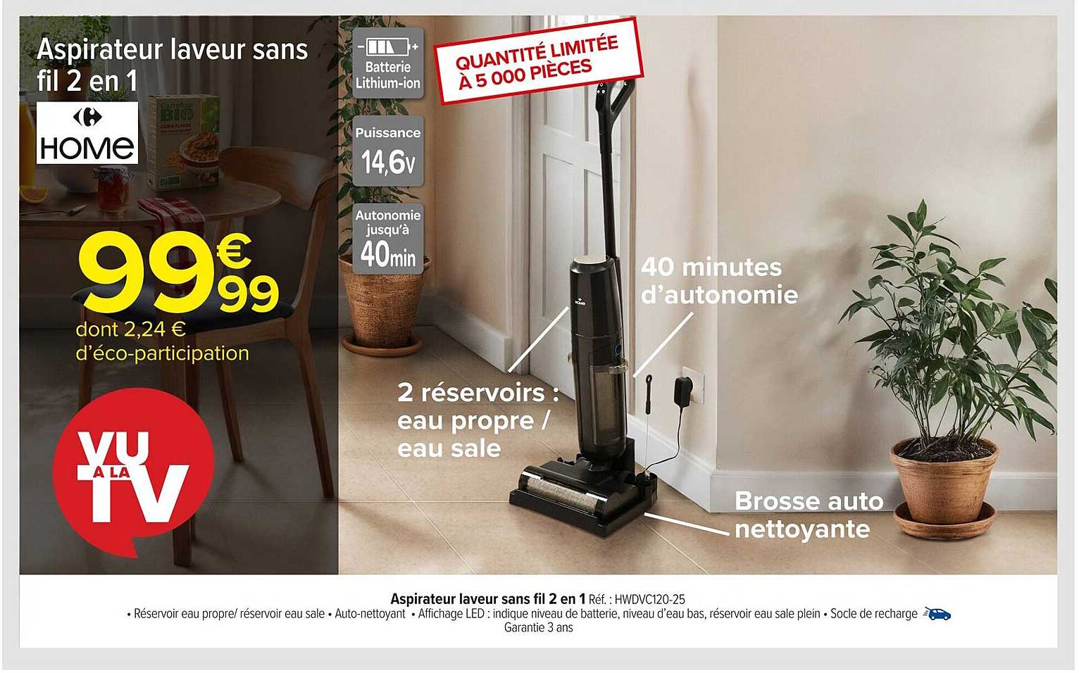 Aspirateur laveur sans fil 2 en 1