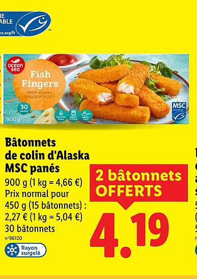 Bâtonnets de colin d'Alaska MSC panés
