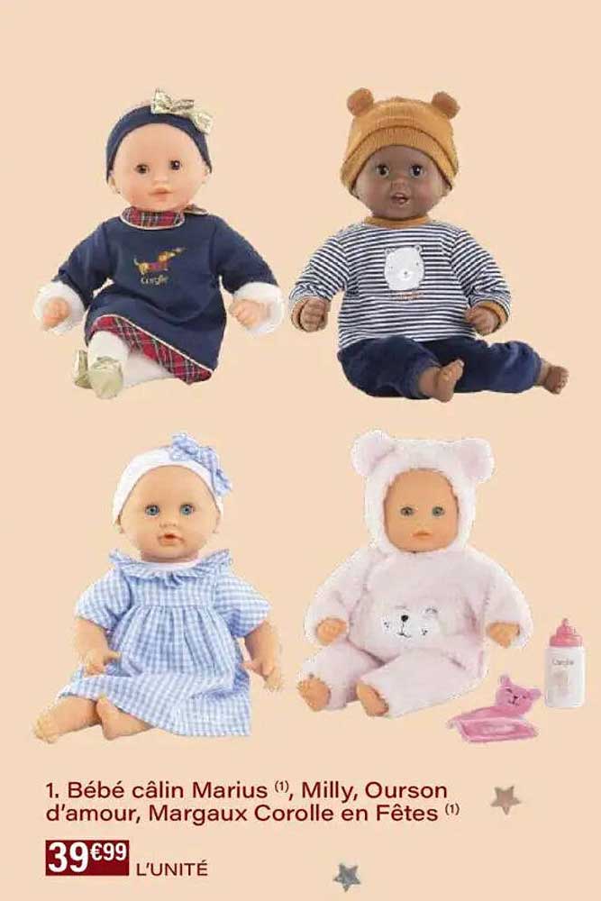 Bébé câlin Marius, Milly, Ourson d'amour, Margaux Corolle en Fêtes