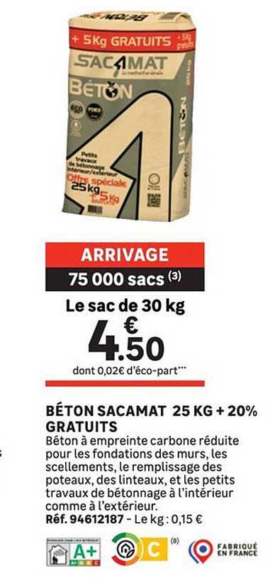 BÉTON SACAMAT 25 KG + 20% GRATUITS