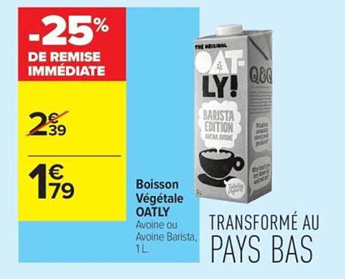 Boisson Végétale OATLY Avoine ou Avoine Barista, 1 L