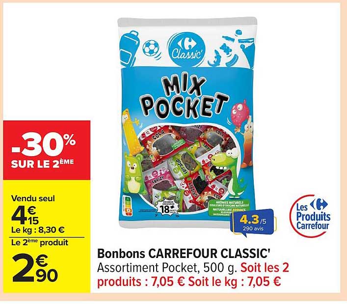 Bonbons CARREFOUR CLASSIC' Assortiment Pocket, 500 g