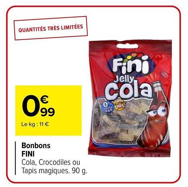 Bonbons FINI Cola, Crocodiles ou Tapis magiques. 90 g.