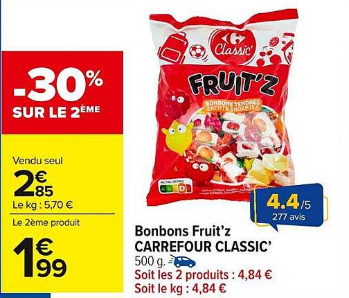 Bonbons Fruit'z CARREFOUR CLASSIC’ 500 g