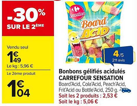 Bonbons gélifiés acidulés CARREFOUR SENSATION