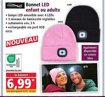 Bonnet LED enfant ou adulte