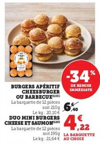 BURGERS APÉRITIF CHEESEBURGER OU BARBECUE
