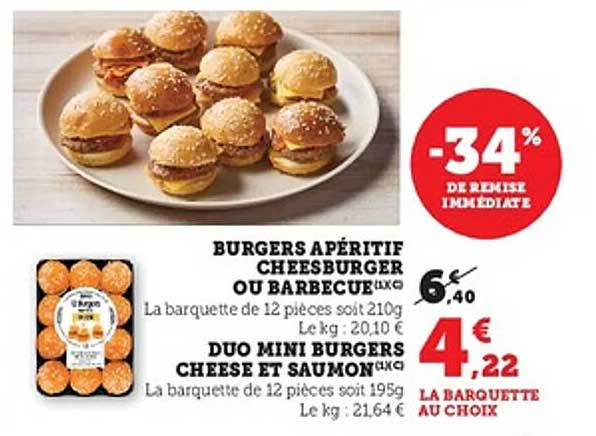 BURGERS APÉRITIF CHEESEBURGER OU BARBECUE