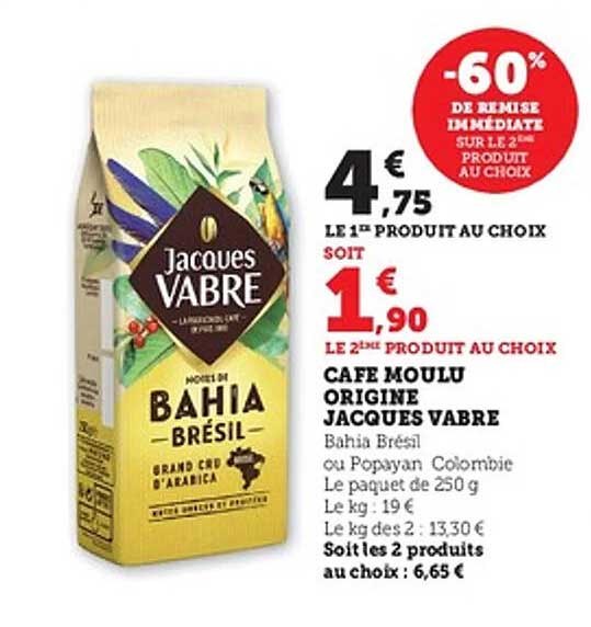 CAFE MOULU ORIGINE JACQUES VABRE