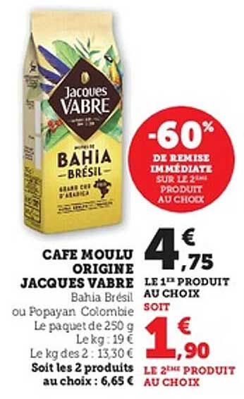 CAFE MOULU ORIGINE JACQUES VABRE