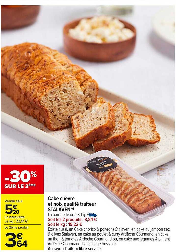 Cake chèvre et noix qualité traiteur STALAVEN