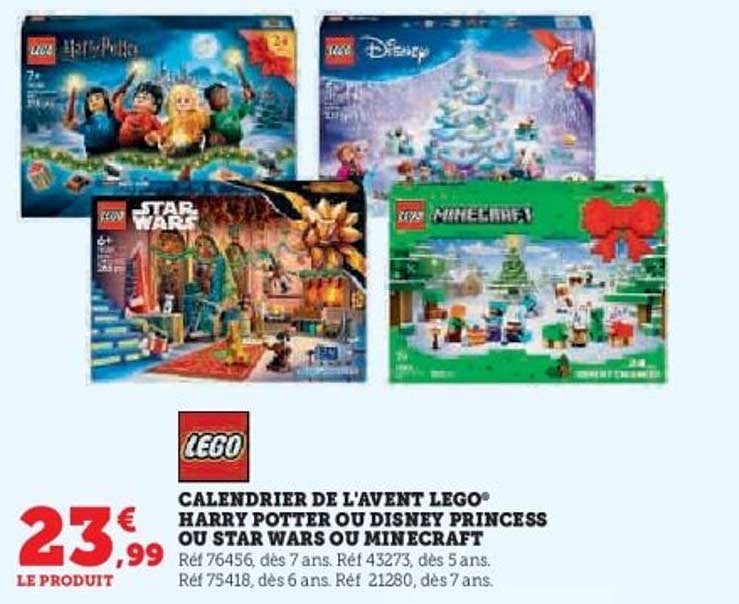 CALENDRIER DE L'AVENT LEGO® HARRY POTTER OU DISNEY PRINCESS OU STAR WARS OU MINECRAFT