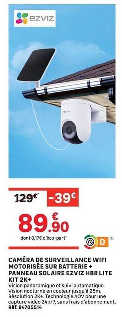 CAMÉRA DE SURVEILLANCE WIFI MOTORISÉE SUR BATTERIE + PANNEAU SOLAIRE EZVIZ HB8 LITE KIT 2K+