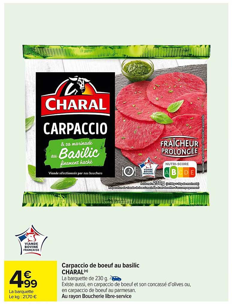 Carpaccio de boeuf au basilic CHARAL