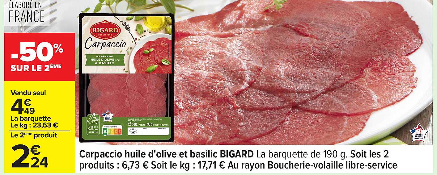 Carpaccio huile d'olive et basilic BIGARD