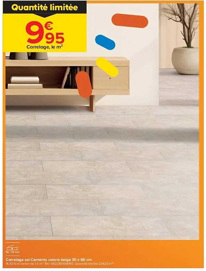 Carrelage sol Cemento coloris beige 30 x 60 cm