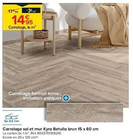 Carrelage sol et mur Kyra Betulla brun 15 x 60 cm