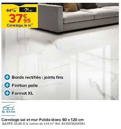 Carrelage sol et mur Pulido blanc 60 x 120 cm