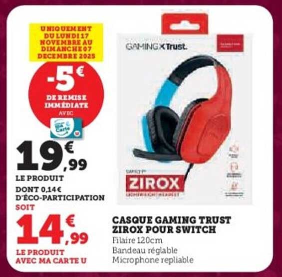 CASQUE GAMING TRUST ZIROX POUR SWITCH