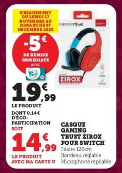 CASQUE GAMING TRUST ZIROX POUR SWITCH