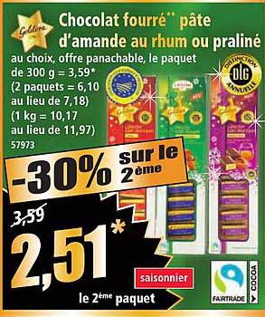 Chocolat fourré pâte d'amande au rhum ou praliné