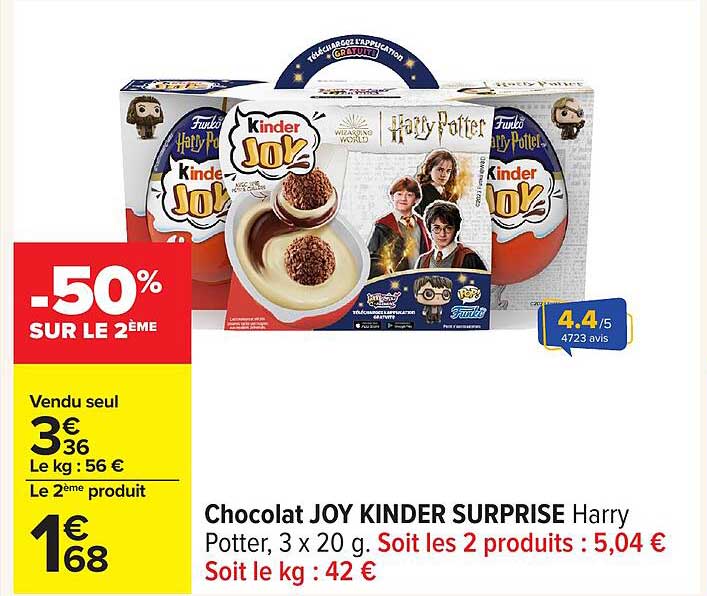 Chocolat JOY KINDER SURPRISE Harry Potter, 3 x 20 g.