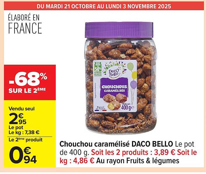 Chouchou caramélisé Daco Bello le pot de 400 g