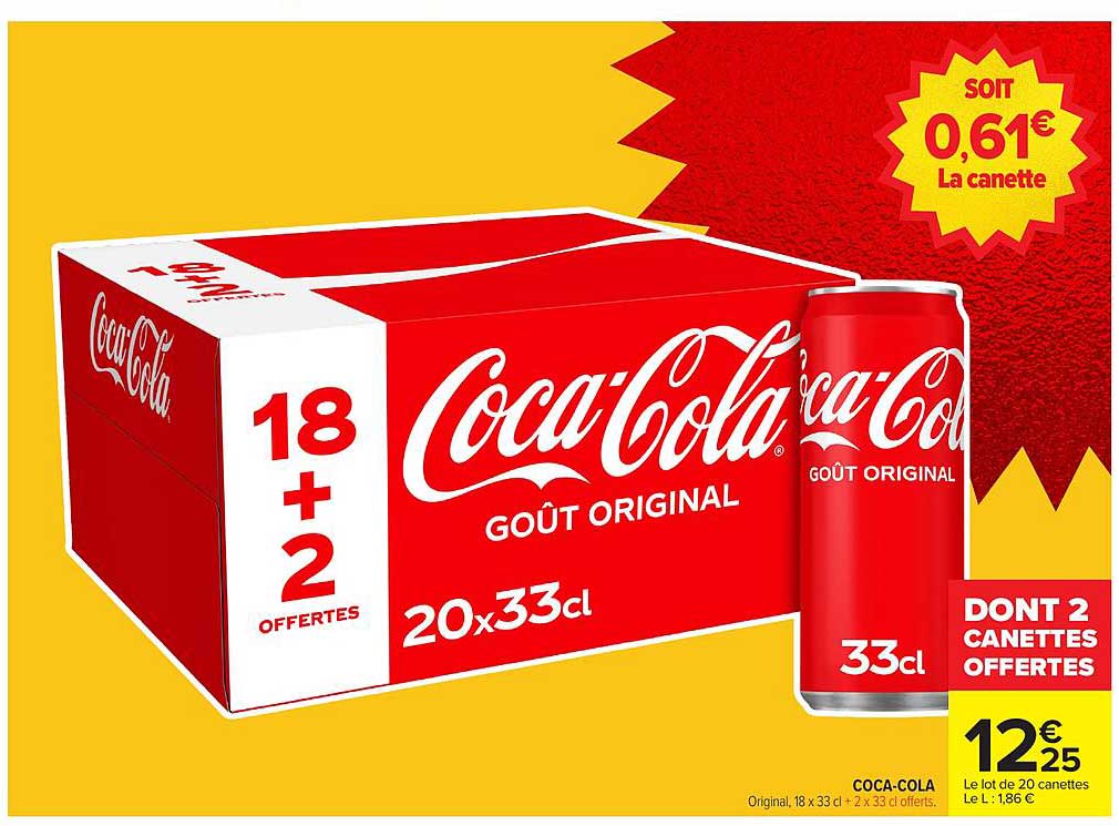 Coca-Cola Goût Original - 18 canettes + 2 offertes