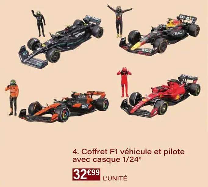 Coffret F1 véhicule et pilote avec casque 1/24