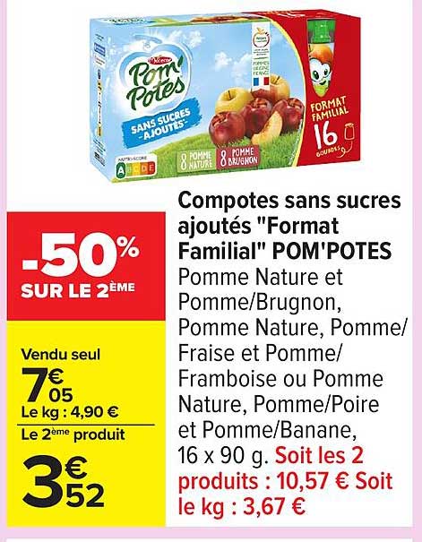 Compotes sans sucres ajoutés "Format Familial" POM'POTES